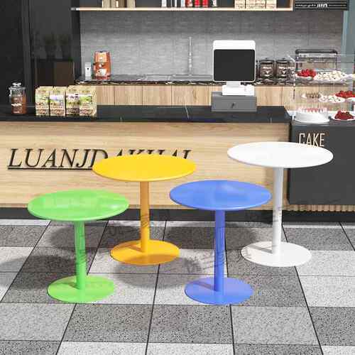 网红奶茶店咖啡厅小圆桌子简约甜品店吧台圆桌椅外摆铁艺白色茶几