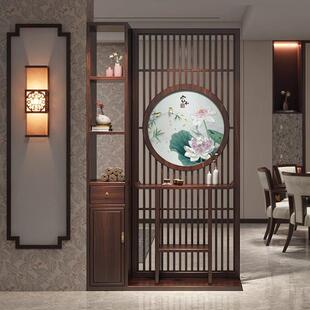 新中式实木屏风隔断柜客厅家用遮挡入户玄关柜简约现代实木置物架