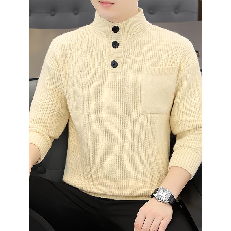 秋冬季男士新款式休闲半高领粗针套头针织衫外套加厚立领毛1102n