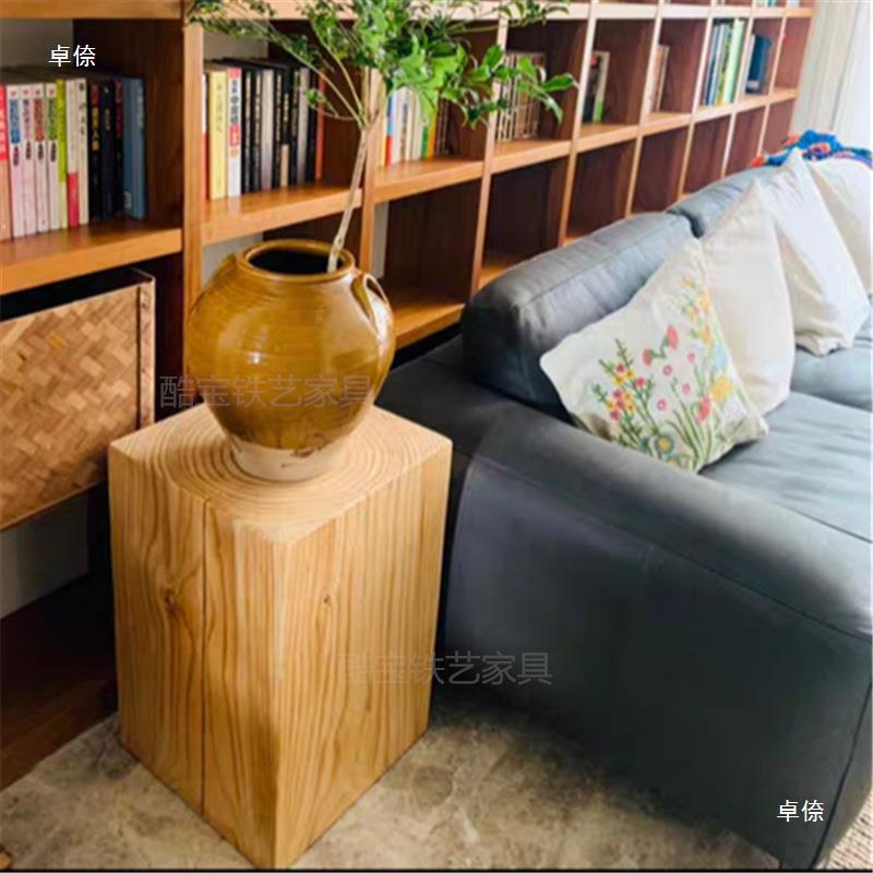 方形木架墩几摆件民UEX宿花木座墩子树桩底家用原木坐凳碳化黑色