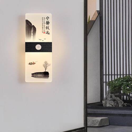人感应灯楼体梯楼道过道创意壁中国477灯水墨画风壁画现简约感应