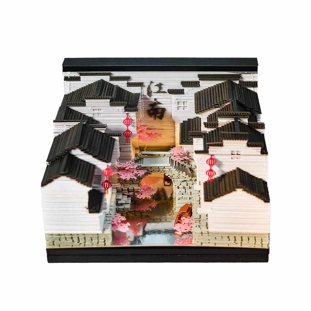江南水乡3D立体纸雕立体便签纸手撕创意故宫文创建筑模型礼品定制