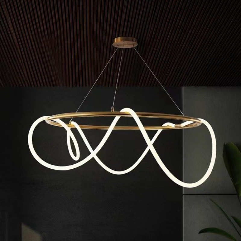 音符餐厅吧台吊灯长条餐桌音符艺术设计师创意个性灯管缠绕线条灯