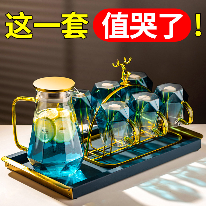 玻璃水杯套装家用耐高温杯子喝水轻奢带把茶杯水具大容量待客泡茶