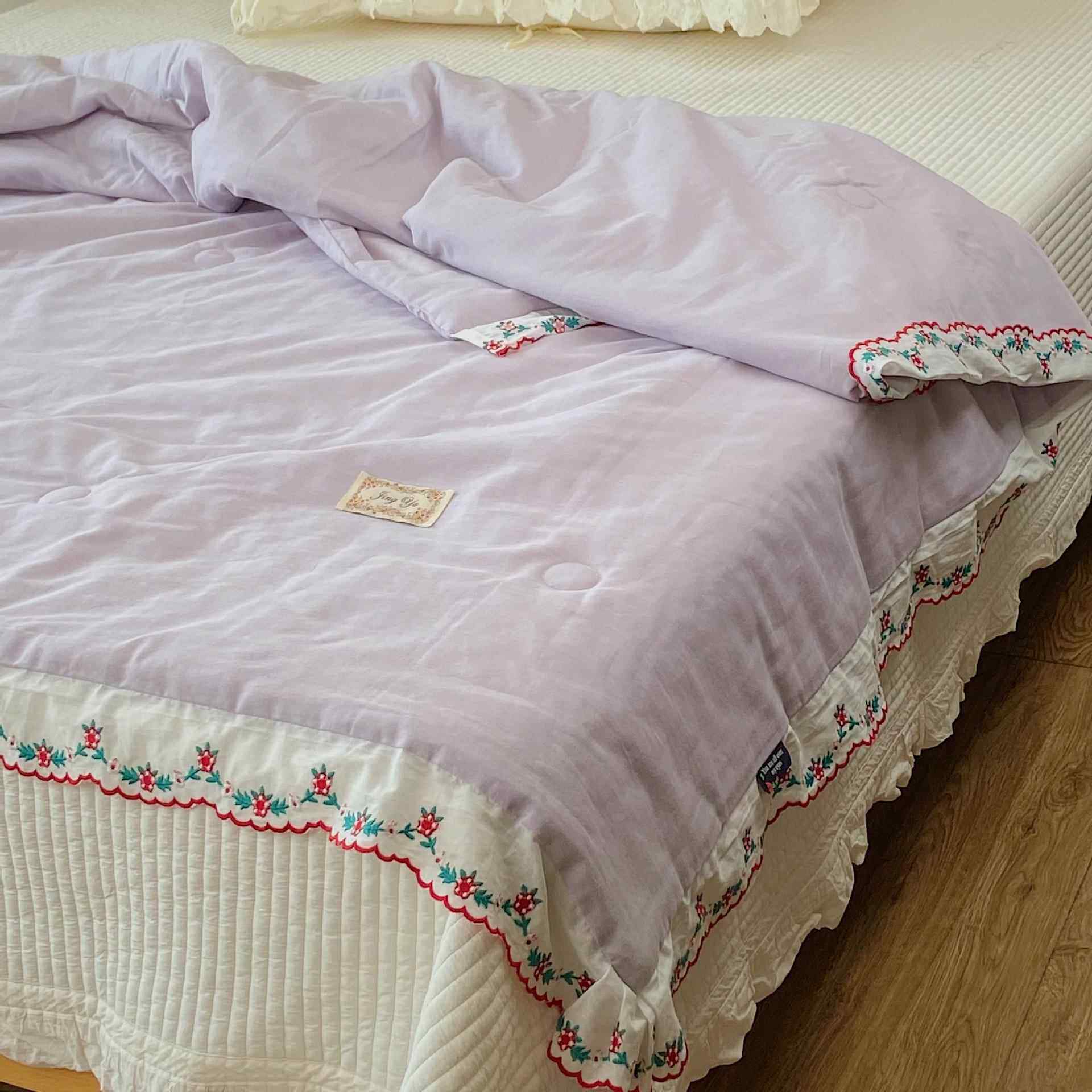 法式刺绣花边纯双棉层纱春夏被可洗大豆纤维被秋被冬季保暖zd被子