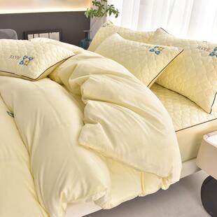 A类全棉母婴级轻奢舒适亲肤裸睡纯色纯棉四件套床单被套床笠套件