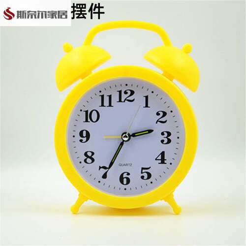 黄色闹钟风水钟摆件钟学生儿童专用起床神器台钟闹铃塑料马蹄表