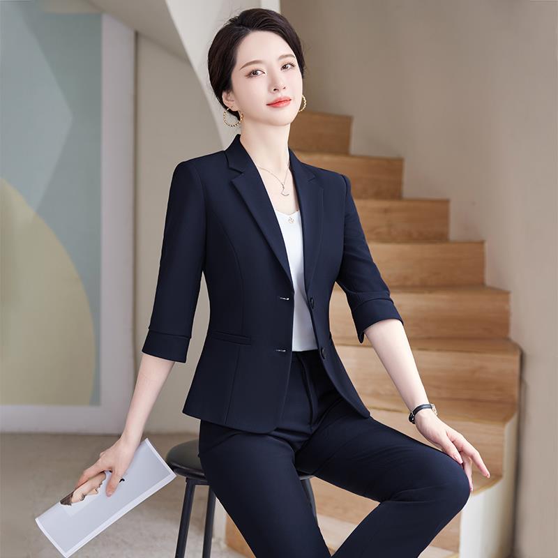 夏天上班服女装套装中袖小西装时尚气质面试正装酒店珠宝店工作服