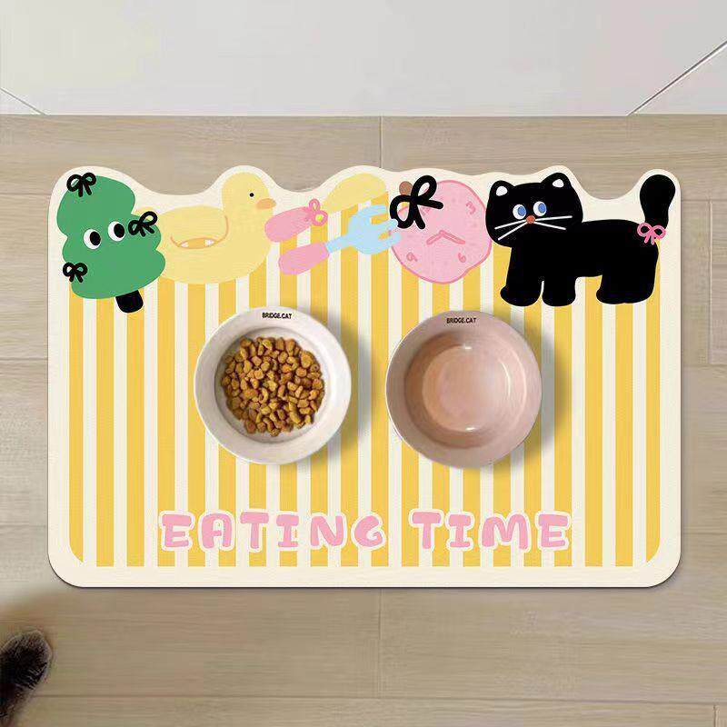 卡通可爱猫咪狗狗通用硅藻泥吸水餐垫宠物防漏食碗吃饭好打理垫子