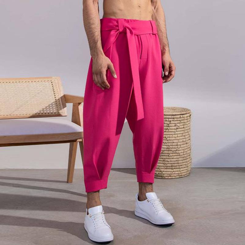 casual cuff mens decoration belt pants nine-point color