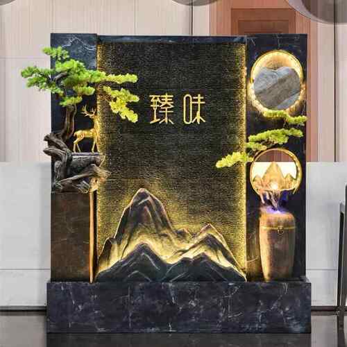 型水幕墙大流假山喷泉鱼池隔断屏风水玄关摆件店客厅办AYX公室酒