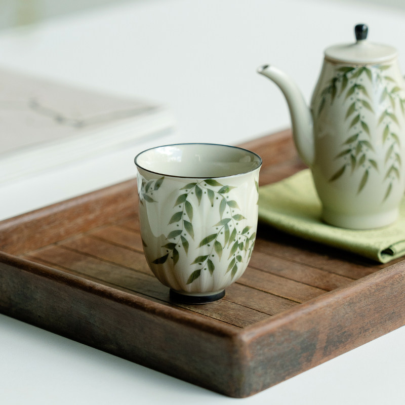 草木灰茶杯主人杯家用手绘绿竹陶瓷手握杯个人专用高档单杯女,餐饮具,茶杯,淘宝优惠券,粉丝福利购,淘宝优惠卷