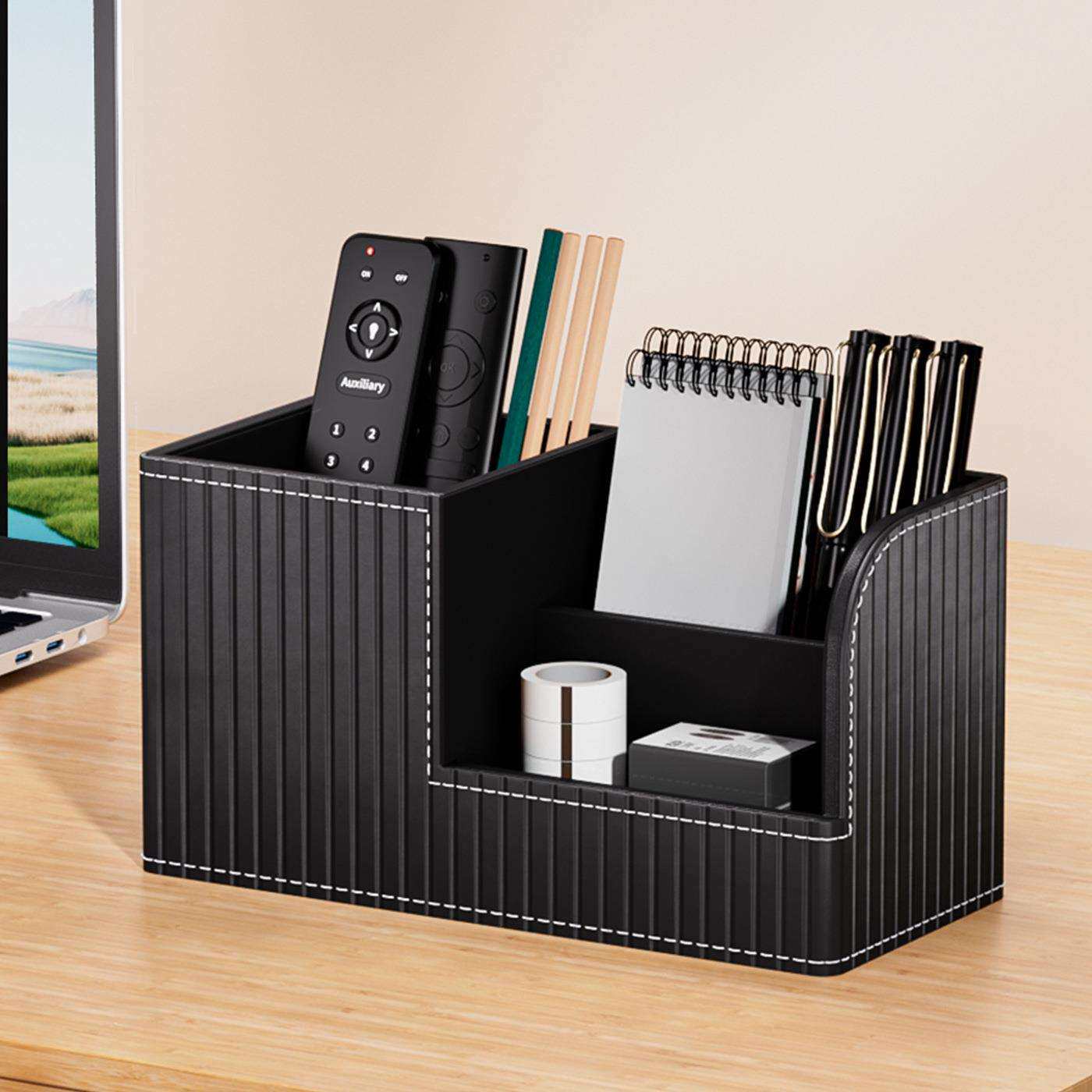 意式条纹笔筒办公室桌面轻奢高级感整理置物架创意高档装饰收纳盒