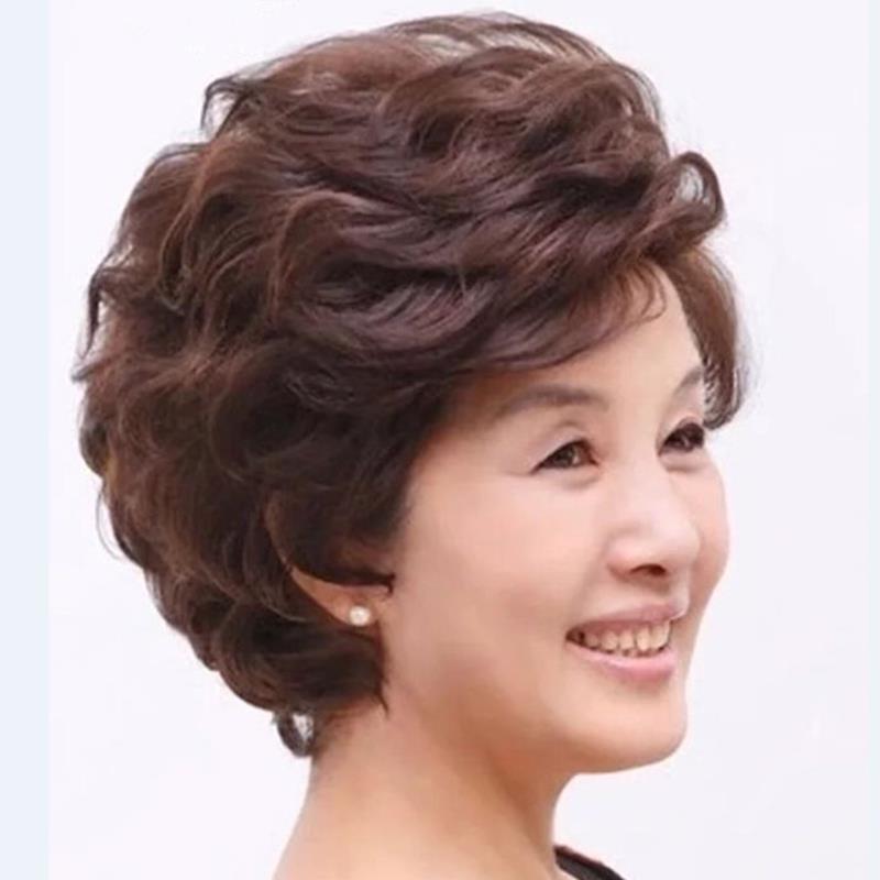 真人发丝假发女短发中老年人假发女士蓬松短卷发送妈妈化疗真假发