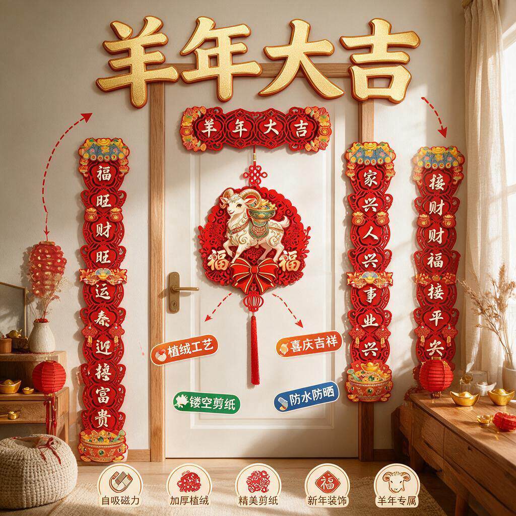 羊年对联磁吸2027新款春节家用过年大门布置新年门画装饰高档春联