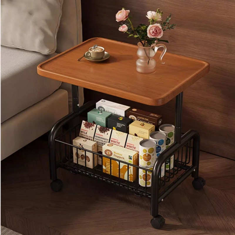 沙发边几可移动客厅带轮茶几中古风零食小推车床头置物架