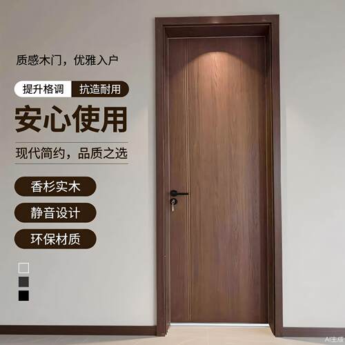 中古风木门环保胡桃木色碳纤门卧室门实木复合门免漆门整套室内门