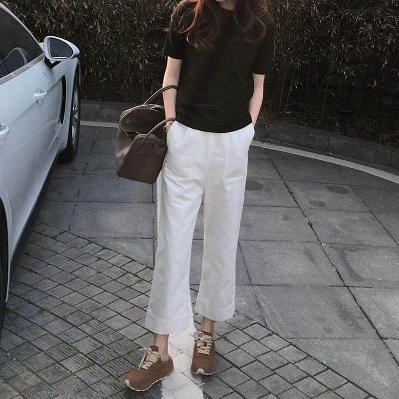 白色牛仔裤女夏季薄款2025年新款高腰直筒宽松微喇休闲 九分阔腿