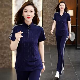短袖跑运服动套装女时士9051021夏季新款冰丝速干步中年妈妈尚两