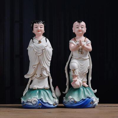 青韵瓷坊陶瓷善财童子龙女摆件金童玉女家用供奉菩萨佛前侍奉对童