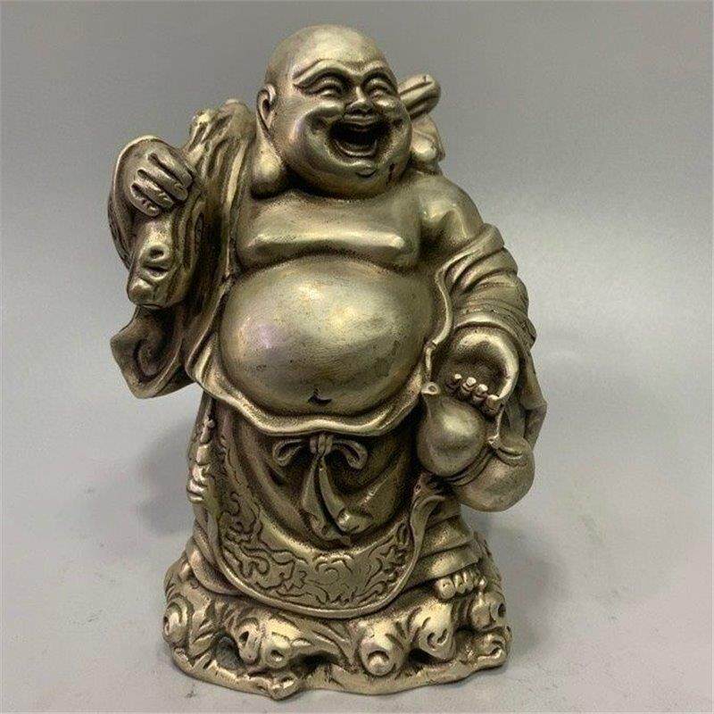 古玩杂项仿古铜器白铜书房居家摆件工艺品象财神手拿珠子