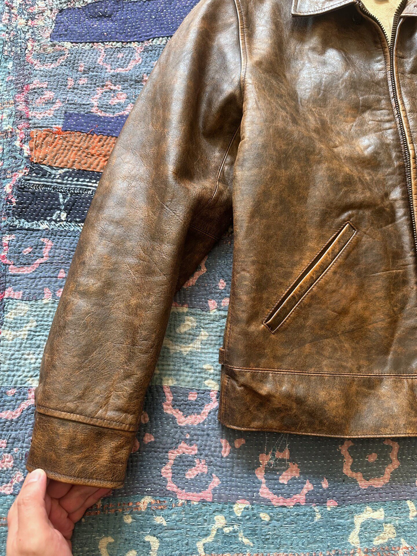 RALPH LAUREN RRL Distressed Newsboy Leather Jacket — back
