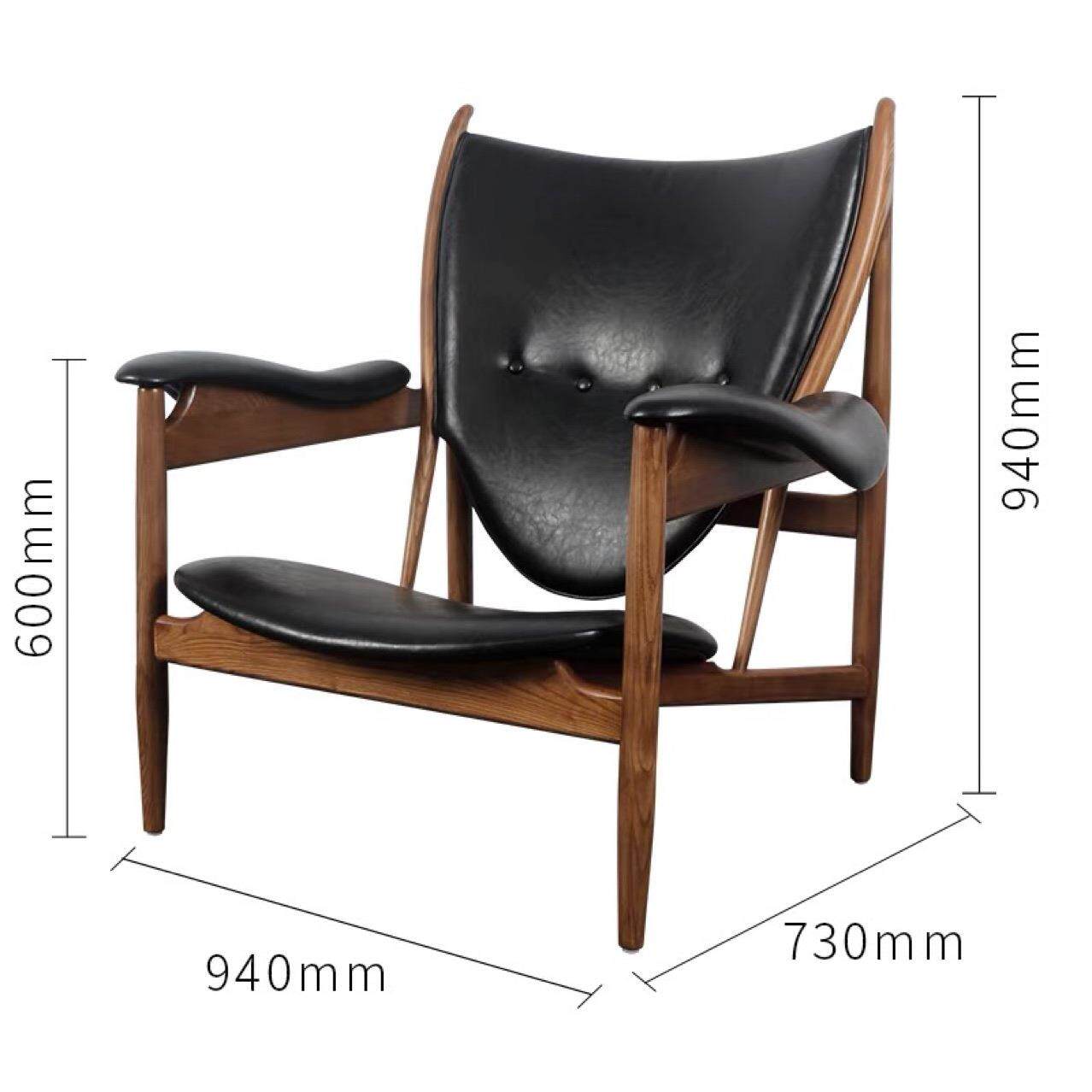 北欧白蜡木单人沙发椅实木创意酋长椅设计师皮质休闲老虎椅洽谈椅