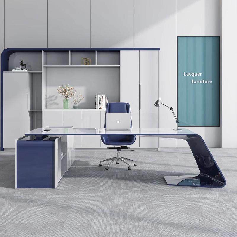 轻奢总裁办公老板桌简约现代董事长办公室烤漆大班台办公桌椅组合