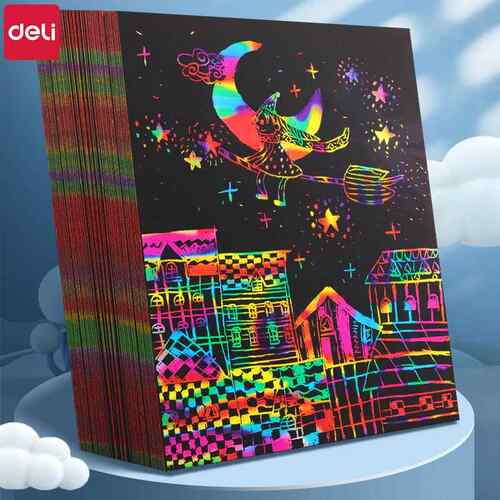 得力刮画纸儿童a4刮刮画炫彩16k幼儿园小学生彩色蜡画手工diy制作