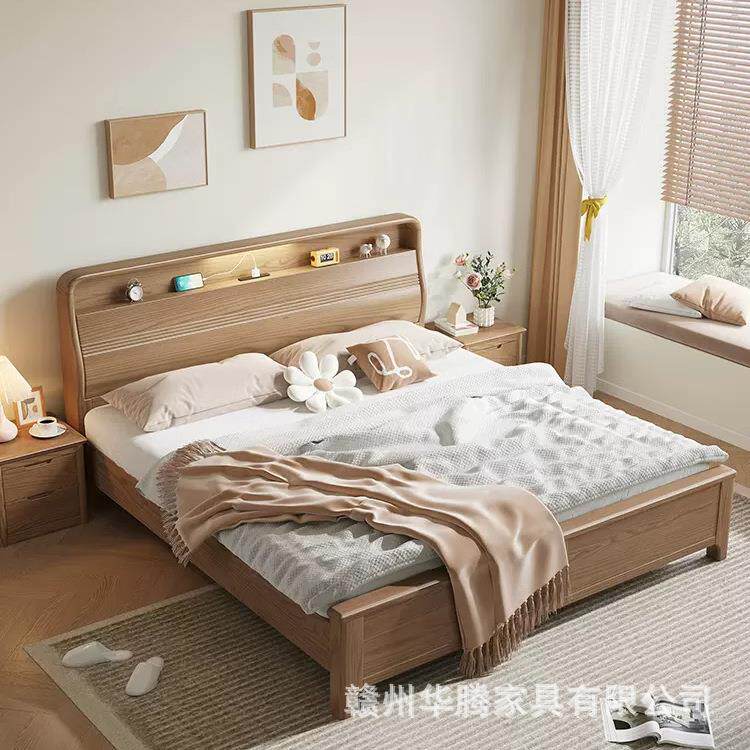 式复古实代木床家用现简黑约主216卧高端大气双人床中古法风轻奢