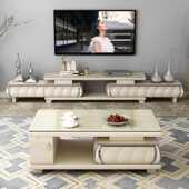 大理石电视柜茶几组合套装 简约现代奶油风家具客厅电视柜子地柜