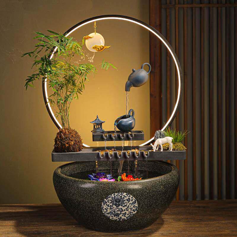 流水摆件循环水办公室客厅桌面景观鱼缸招财生财创意家居装饰礼品