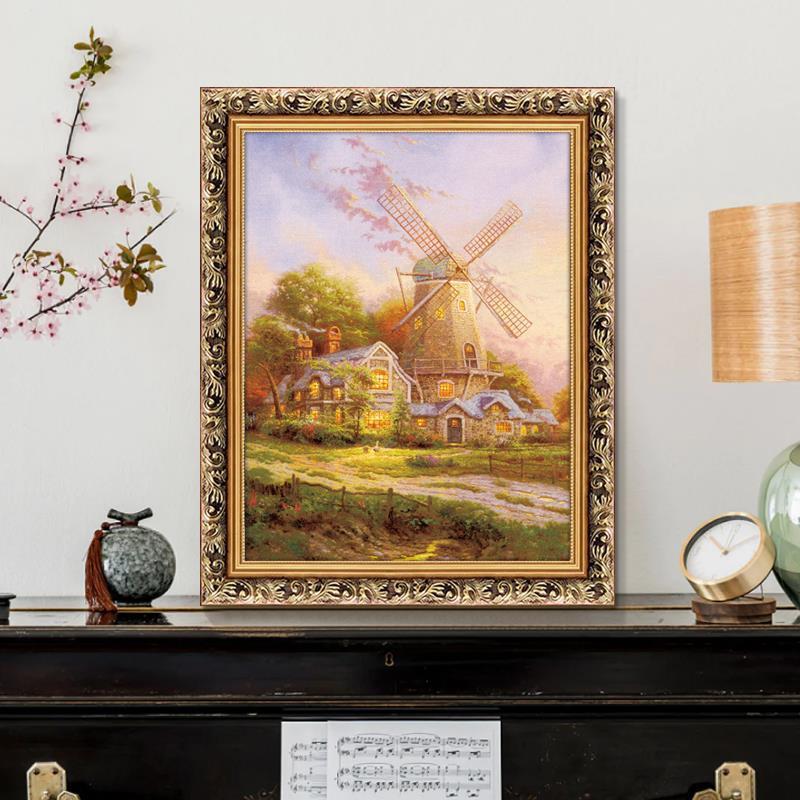 美式玄关装饰画餐厅挂画饭厅复古山水画风景壁画卧室欧式油画竖版