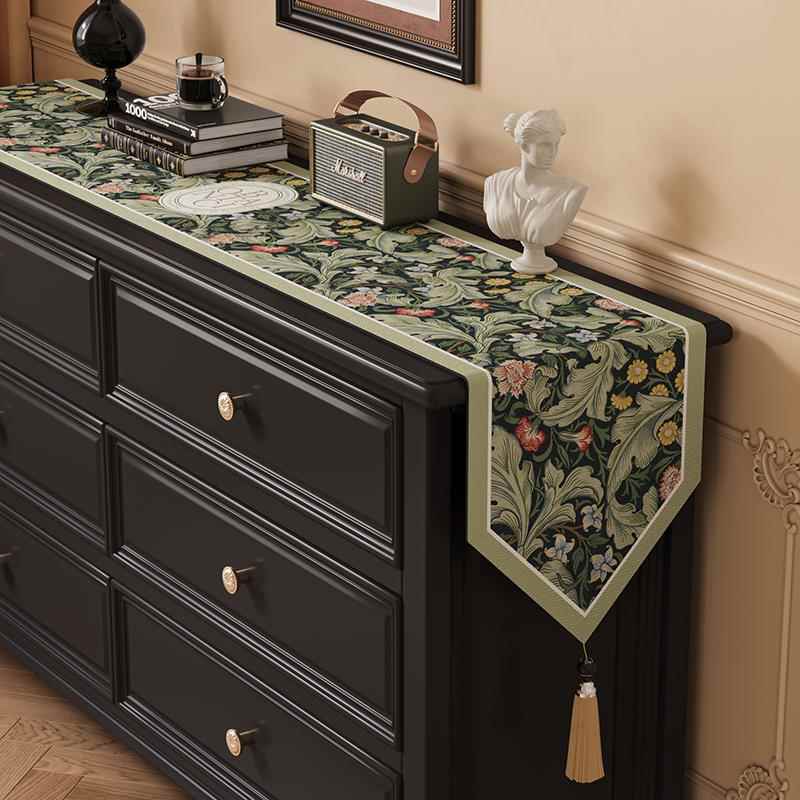 桌旗美式高级感茶台布艺长条餐边柜棉麻桌旗餐桌氛围布置书柜盖布