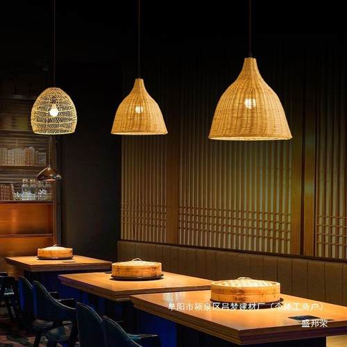 竹编灯笼编仿织藤编艺术灯草帽吊灯罩具个性饭店民宿灯古69餐厅创