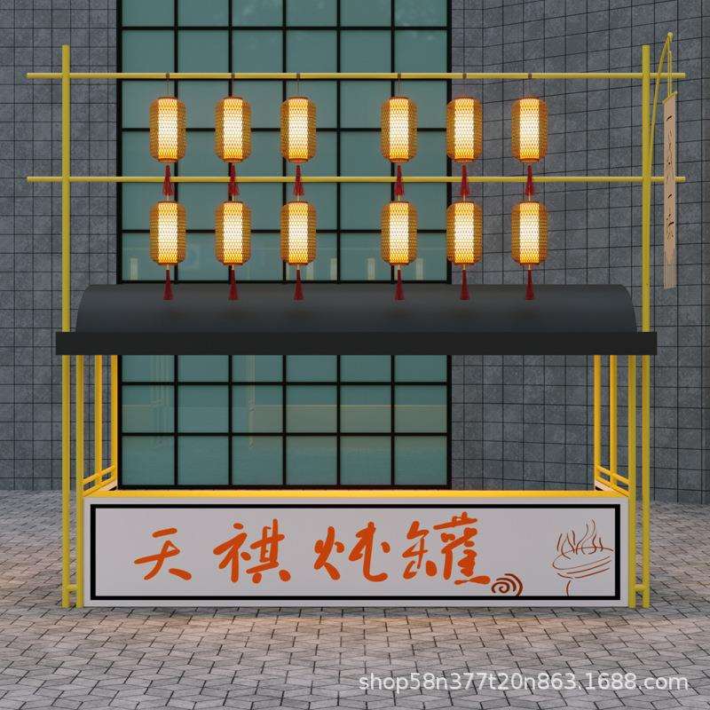 古风小吃街摆摊架中式展示架仿古售卖亭铁艺景区集市售货地摊货架