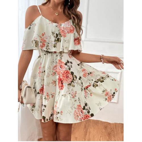 Floral Print Cold Shoulder Dress Boho Bohemian Fashion