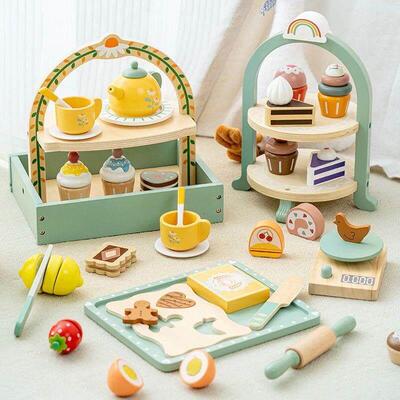 Wooden Pretend Play Kitchen Toys Coffee Machine Tea Set Toy
