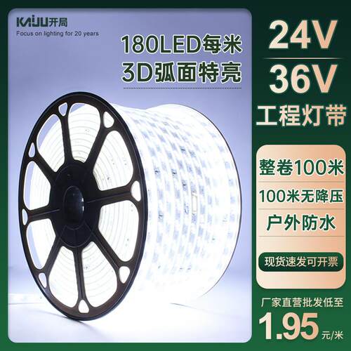 36V户外防水LED灯带24V工程隧道塔吊工地楼梯照明养殖220V灯带条