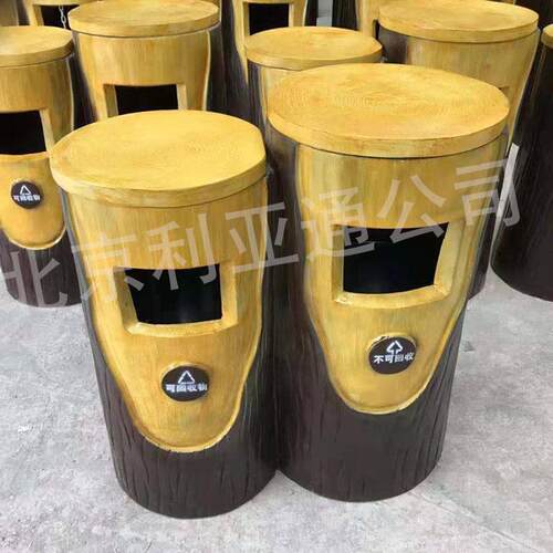 树墩双桶垃圾桶果皮箱、户外分类森林公园景区玻璃钢仿树桩垃圾桶