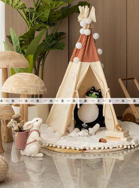 样板间儿童房玩耍区饰品摆件宝宝帐篷推车蘑菇兔子雕塑木色高级感