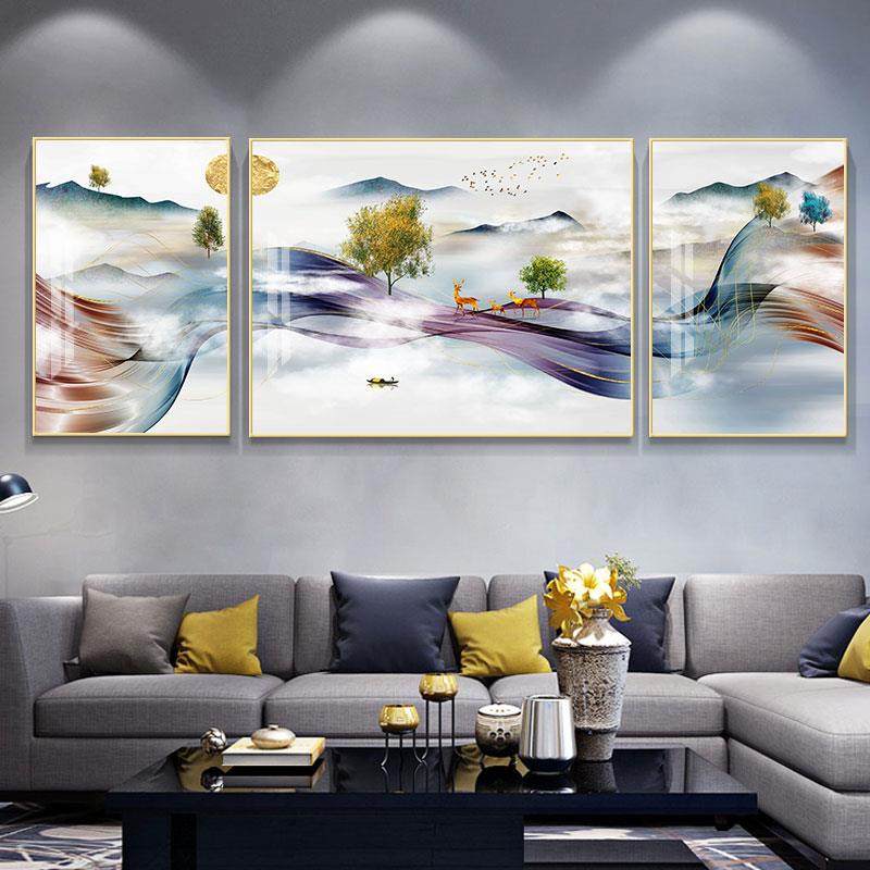 新款客欧厅饰画现代简约沙发背景画轻奢北风格三联装画卧墙室床头