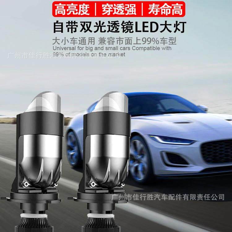 跨境新款A82鱼眼透镜汽车led大灯H4远近双光带透镜车灯改装配件