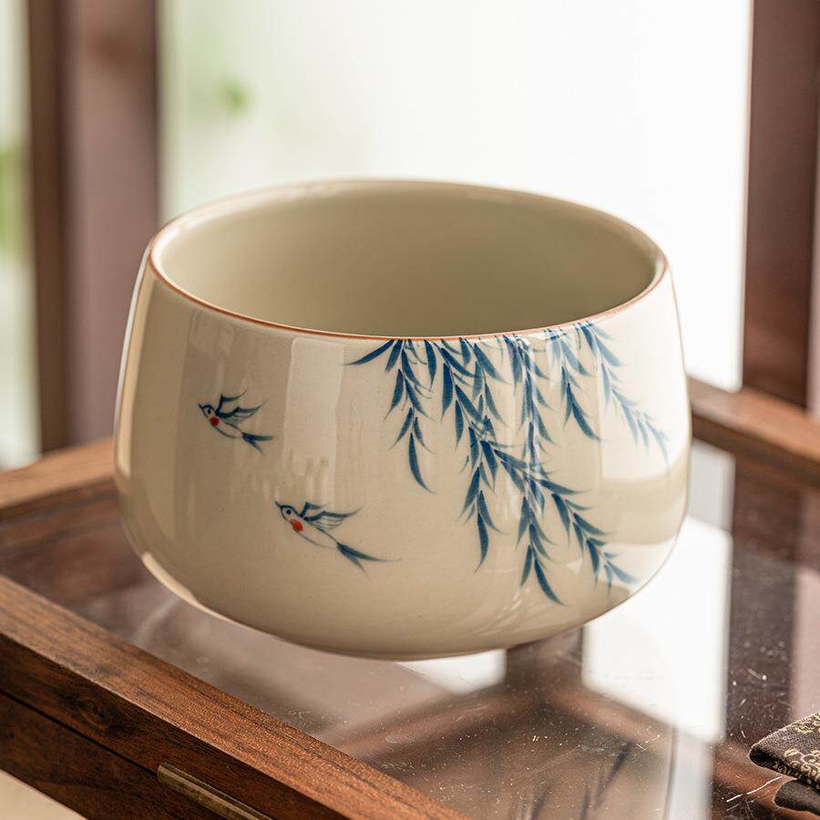 暖莺新柳草木灰钵体茶洗水盂水洗茶缸陶瓷茶具建水茶盂大号茶渣盆