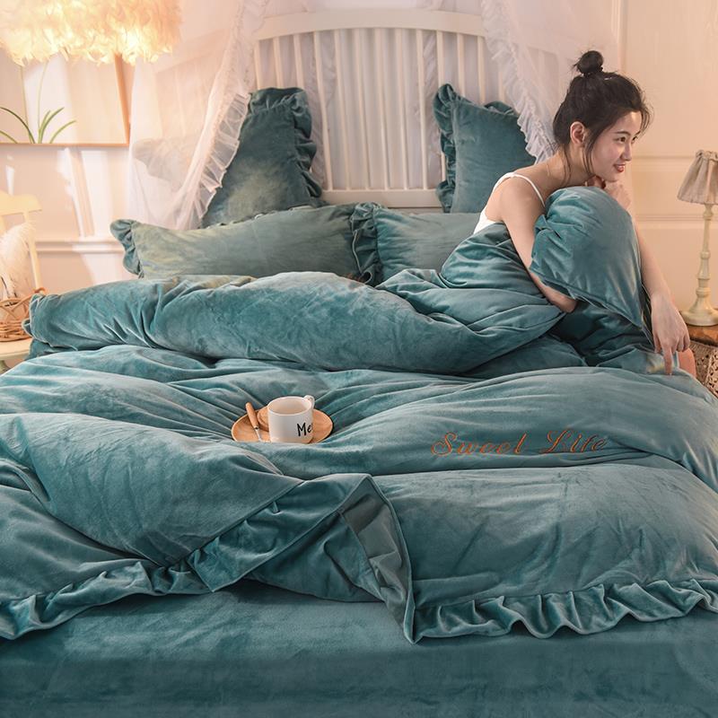 正品公水主风晶绒四件套加瑚厚保单暖珊绒双面短绒床被套冬季床上