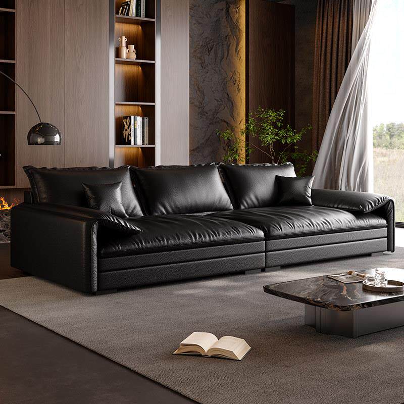 意式极简客厅真皮帆船沙发直排现代简约大平层超宽坐深懒人沙发