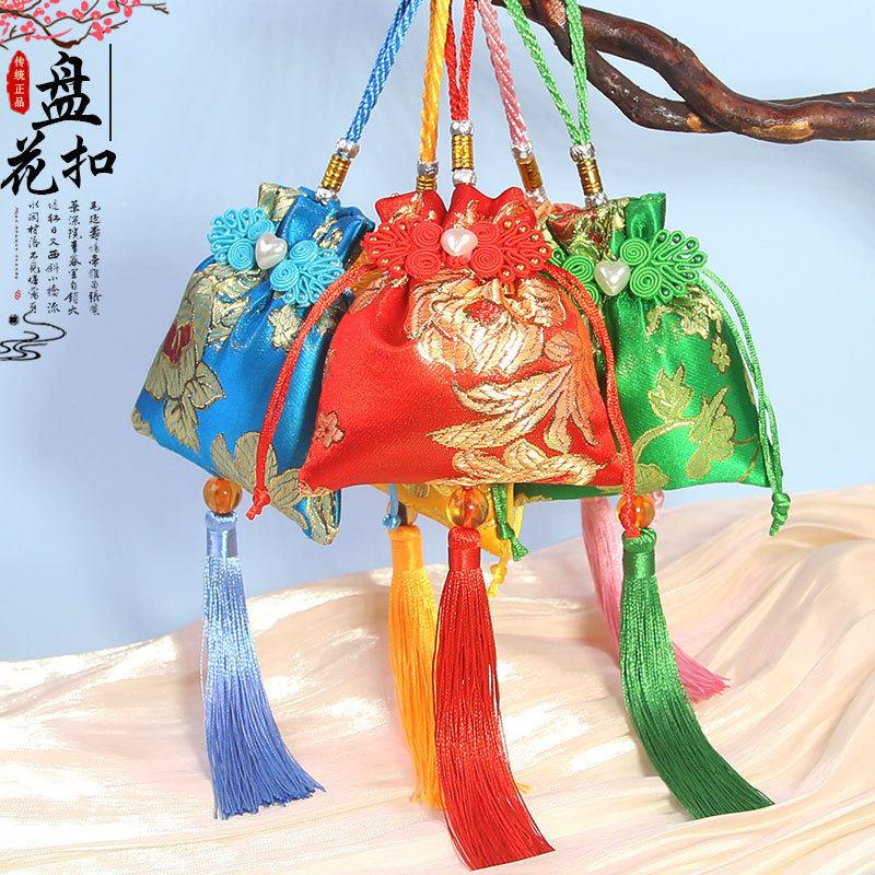 端午节香包空袋子香囊香袋新款盘花扣档烫金锦缎口袋 DIY空袋字