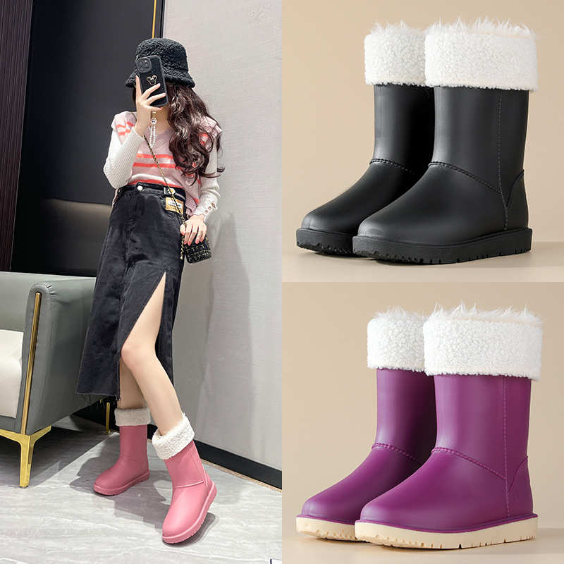 女雨鞋工作厨房帮筒靴靴加厚防保暖水鞋中胶鞋加中滑水防冬季绒雨