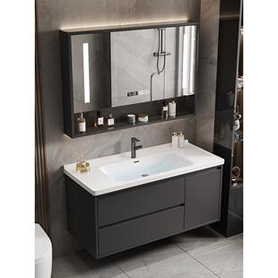 现代简约风格 含广东优级陶瓷一体盆与实木多层 智能镜柜洗手台组