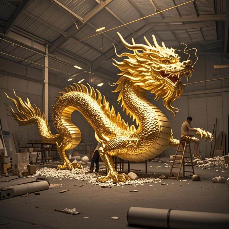 玻璃钢雕塑定制大型金色彷真龙卡商业街户外舞台造型道具摆件美陈